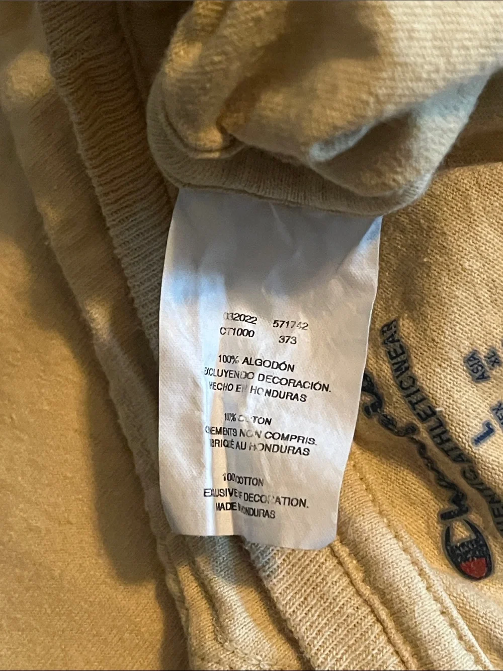 Champion Crewneck Tee - Beige with Navy Notre Dame Logo size L - Picture 7 of 7